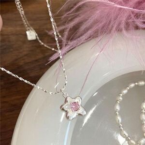 Sterling Silver Forget Me Not Flower Necklace Tiny CZ Flower Dainty Pendant